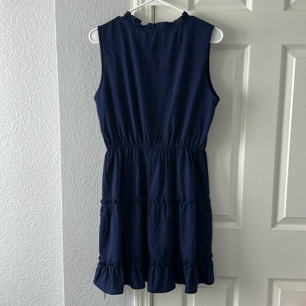 NWT Cupshe navy ruffled tie neck mini dress sz M - Picture 5 of 8